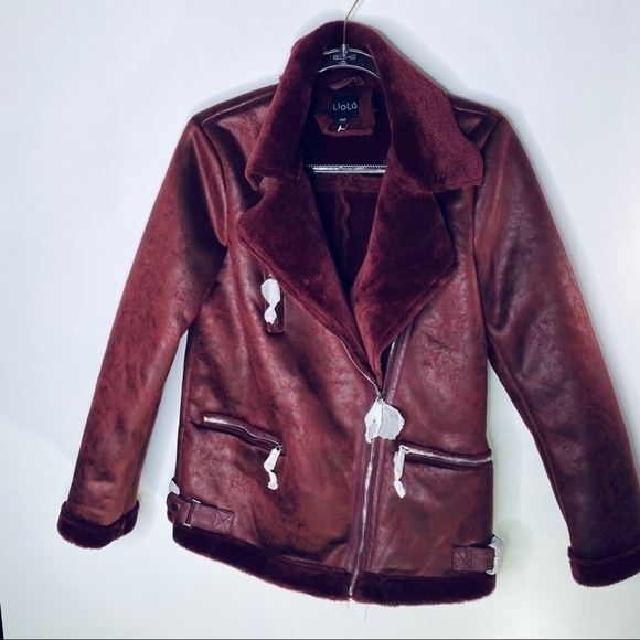 Merlot Aviator Moto Jacket Liola Italian Fashion - Picture 10 of 13